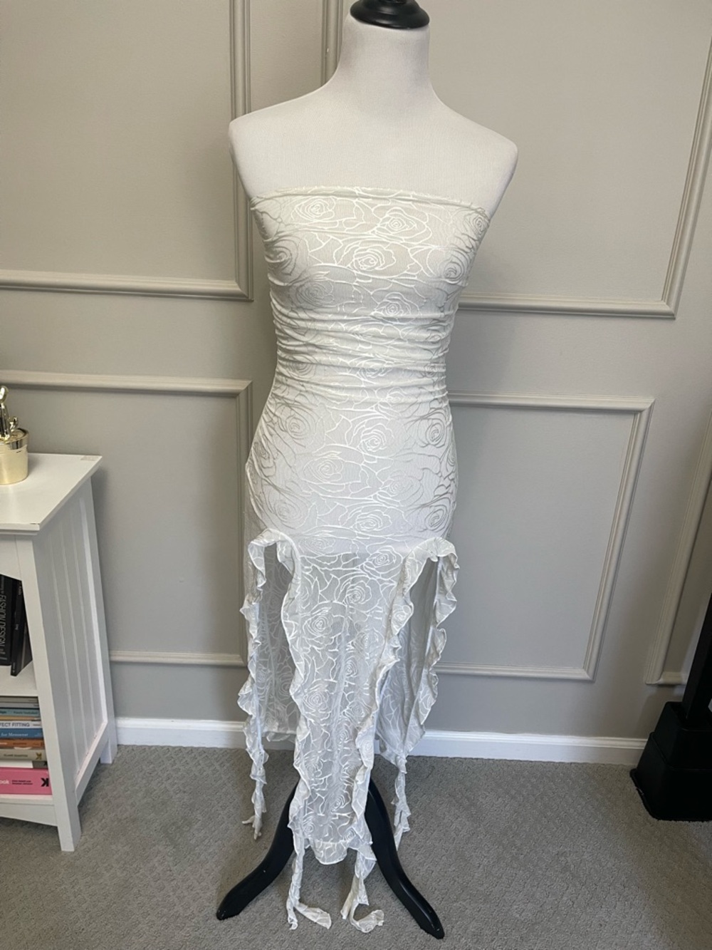 Strapless White Floral Lace Fairy Dress Bachelorette Bridal Whimsy
